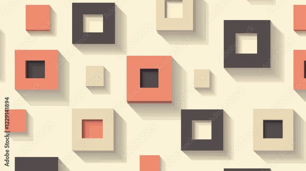 Poster abstract geometric composition with colorful squares and shadows