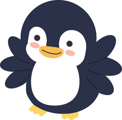 Happy bird penguin pretending to fly