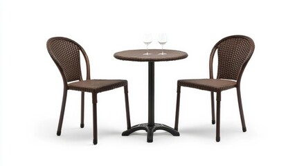 Slim-profile bistro chairs with a polished rattan finish