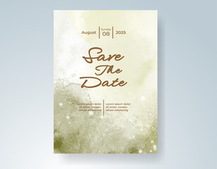 Wedding card invitation template with hand painted watercolor splash