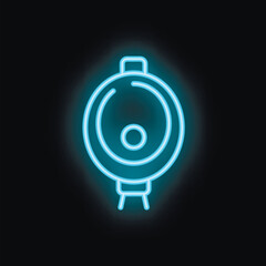 Blue neon icon of a spotlight shining in the dark, simple minimalistic top view of stage or studio lighting equipment