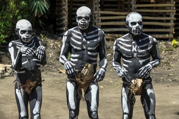 Natives with skeleton painting, Omo Bugamo tribe or skeleton people, Mount Hagen Festival in the...