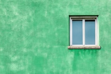 Minimalist green wall with a single white window