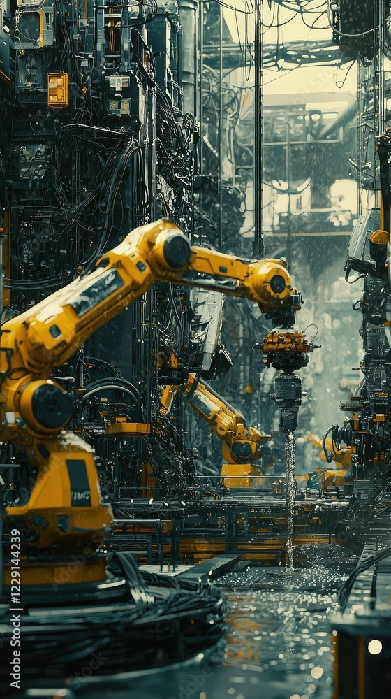 Poster advanced industrial robots operating in high-tech environment
