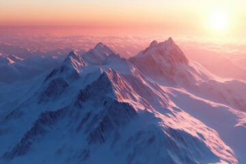 Mountains in snow at sunrise