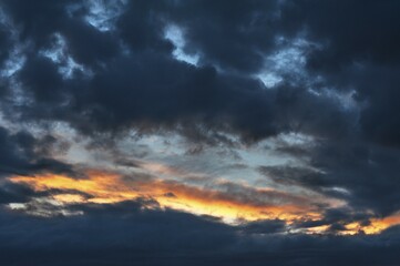 Rain clouds (Nimbostratus) in evening sky, Bavaria, Germany, Europe