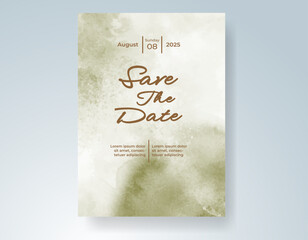 Wedding card invitation template with hand painted watercolor splash