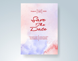 Wedding card invitation template with hand painted watercolor splash