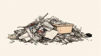 Fototapeta premium Illustration of a large pile of assorted garbage and waste materials.