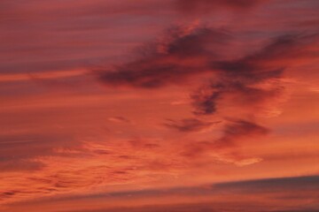Orange red-stained cloudy sky after sunset, Allgäu, Bavaria, Germany, Europe