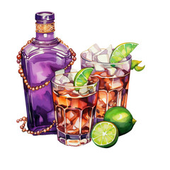 Mardi Gras Cocktail Clipart Vector Illustration &ndash; Festive Drink