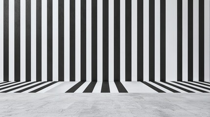 Black and White Horizontal and Vertical Striped Walls and Floor Design