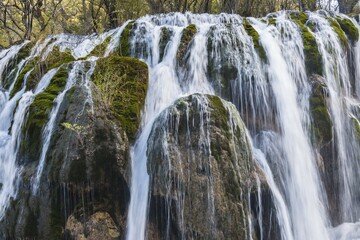 Arrow Bamboo Lake, waterfall, Jiuzhaigou National Park, Sichuan Province, China, Asia