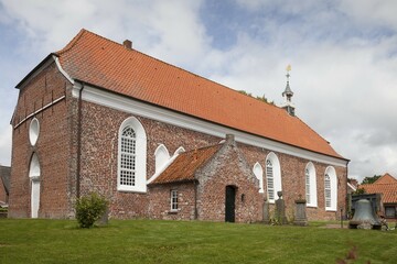 Fototapeta premium Protestant Church, Greetsiel, East Frisia, Lower Saxony, Germany, Europe