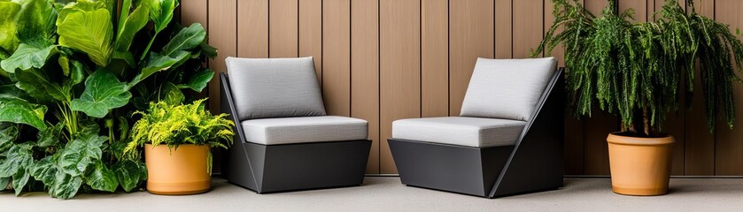 Weather-resistant modular seating set with minimal, angular frames