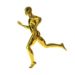 Golden body of a running sports man on a white background, 3d rendering