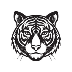 tiger head silhouette, black and white silhouette, vector and illustration
