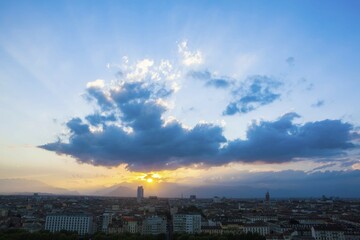 View of the city at sunset, Turin, Piedmont, Italy, Europe