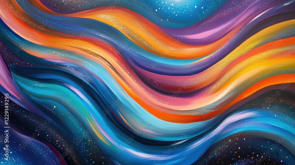 Poster abstract waves of colorful flowing patterns with starry background for artistic designs and creative