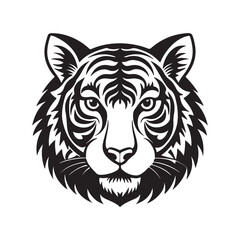 tiger head silhouette, black and white silhouette, vector and illustration