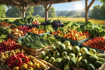 Sustainable agriculture vibrant, community supported agriculture farm stand, AI generated