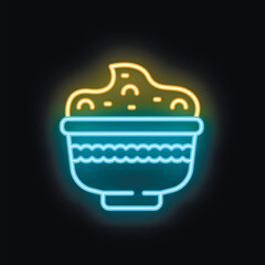 Neon sign of traditional turkish dessert gullac in bowl on black background