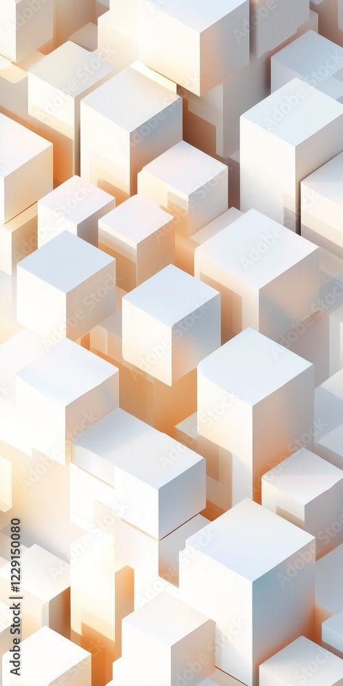 Poster a white and orange building made of cubes is displayed. the cubes are white and orange, and they are