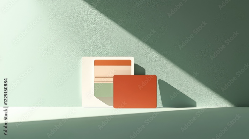 Poster abstract composition with colorful geometric shapes and shadows