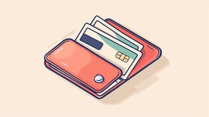 Illustrated Wallet with Credit Cards and Cash in Flat Design Style