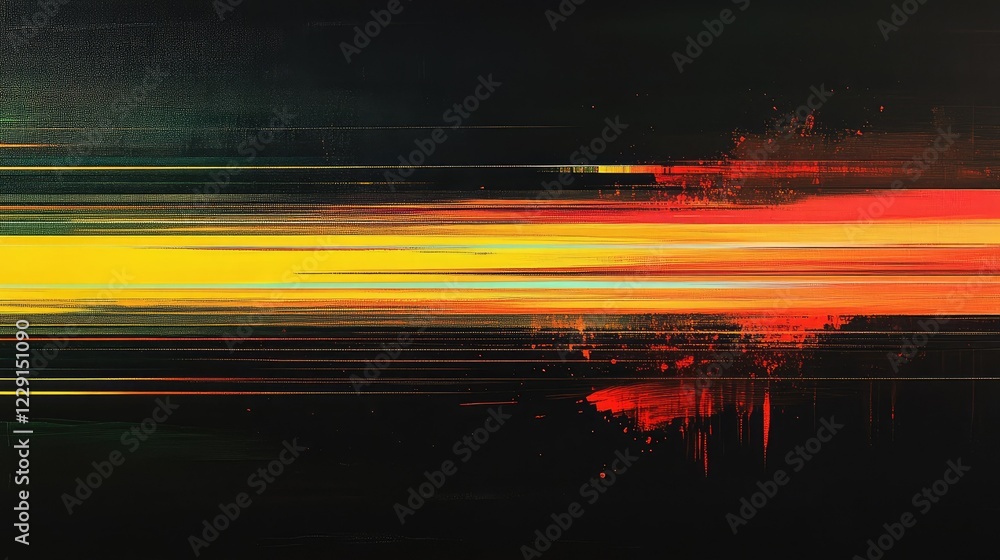 Poster abstract dynamic lines with vibrant colors of yellow, red, and black creating a sense of motion and 