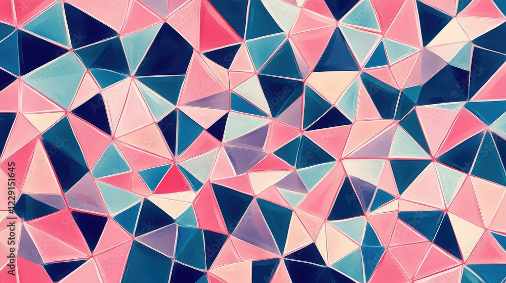 Aufkleber Abstract geometric background composed of multicolored triangular shapes in shades of pink, blue, and white creating a modern and vibrant visual texture
