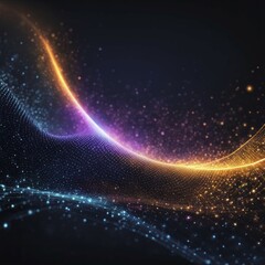 Fluid neon waves with particles in deep space, creating a futuristic scene with blue, purple, and orange colors, AI generated