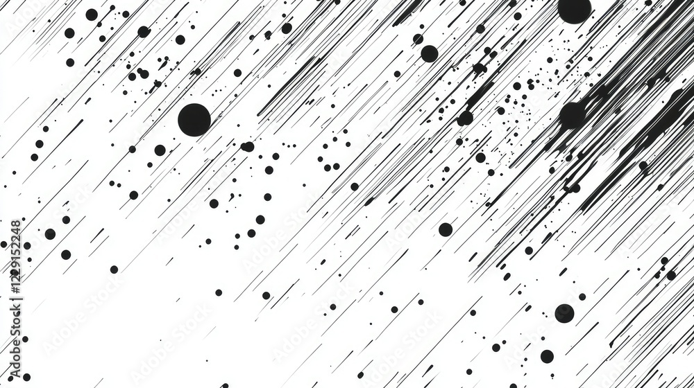 Poster abstract black and white line art with circles and splatter effect