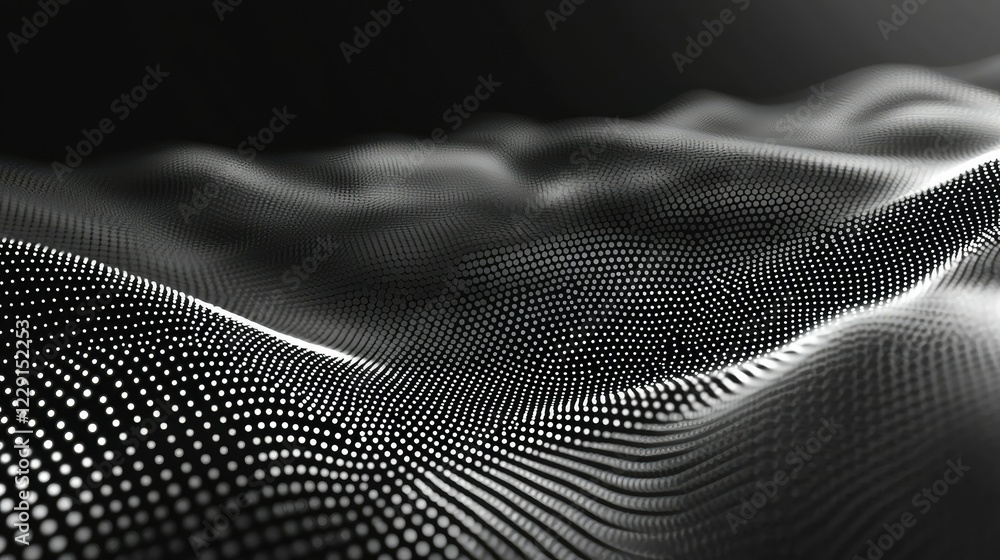 Poster abstract black and white wavy patterns with dots and texture detail