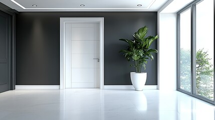 Modern Minimalist Interior Design with Green Plant and Door