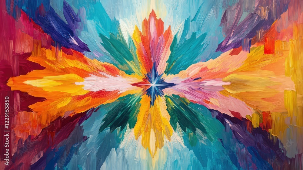 Poster vivid abstract art with explosive colors representing energy and emotion in a dynamic burst of brush