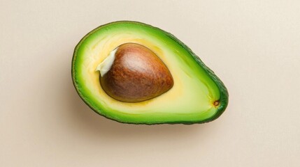 Halved Ripe Avocado with Seed on Beige Background
