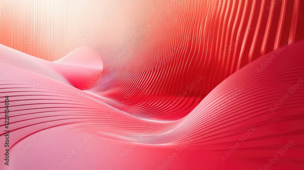 Poster abstract red wave patterns with soft curves and flowing lines, illustrating movement, depth, and mod