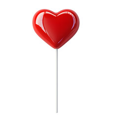 3D red heart-shaped lollipop isolated on transparent background, remove Png, pen tool.
