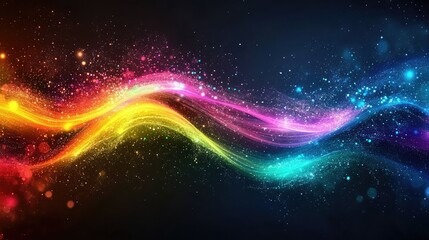 Fototapeta premium Vibrant Wave of Colorful Light Sparks Dancing Against a Dark Background in an Abstract Artistic Composition Perfect for Design and Illustration