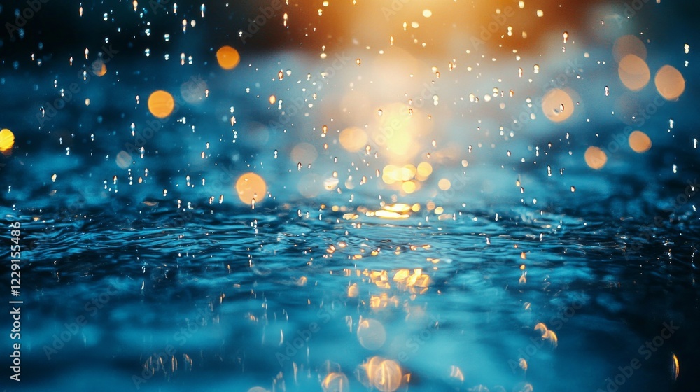 Aufkleber reflective bubbles form shimmering patterns as raindrops fall gently onto a serene water surface, il