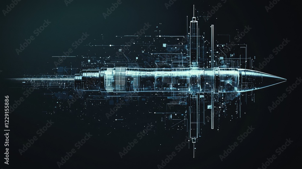 Poster futuristic digital rocket design with abstract technology elements