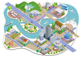 生活に根差したスマートシティの町並みイラスト   バリエーションあり