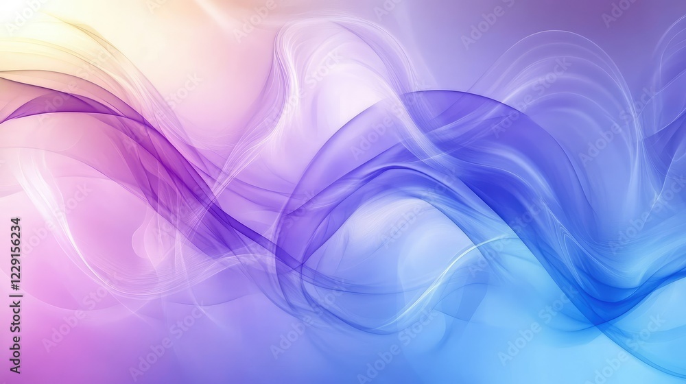 Poster abstract background with flowing waves in soft purple and blue hues creating a dreamy and serene atm