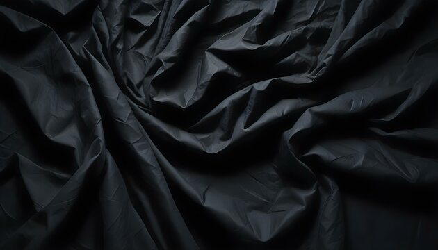 Tela negra oscura y arrugada con sombras y luces dram&aacute;ticas