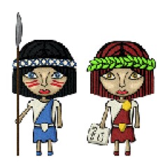 Soldier and scholar vector pixel art 8 bit icon over white background