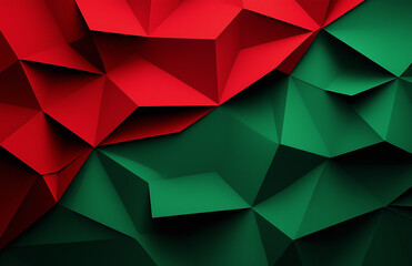 Obraz premium red and green geometric background designed in an origami-style, featuring intricate folds and sharp angles. The precise folds and vibrant colors create a visually striking, modern aesthetic, perfect