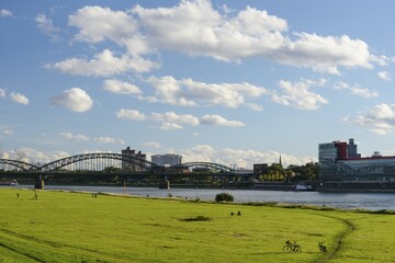 Poller Wiesen in front of Rhine and South Bridge, Cologne, North Rhine-Westphalia, Germany, Europe
