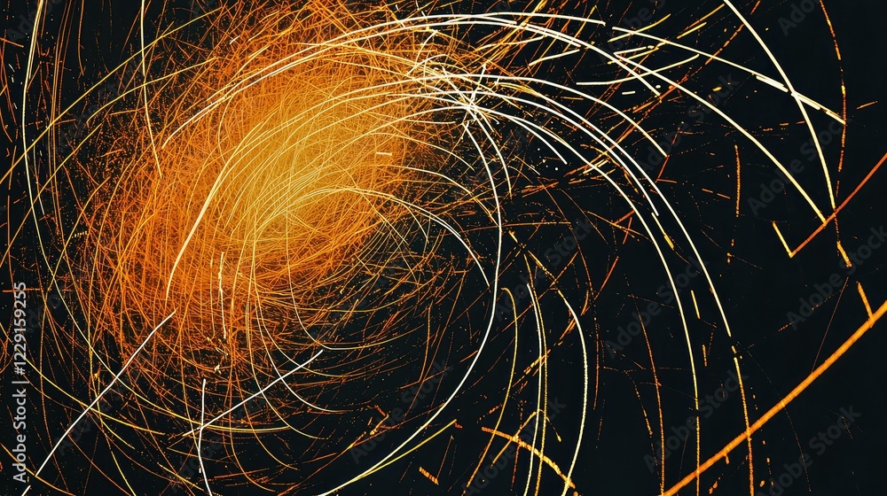 Poster abstract swirling light trails on dark background creating motion energy