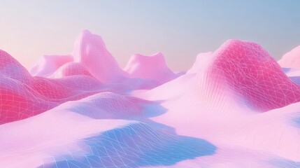 Abstract Digital Landscape with Pink Hued Mountains and a Soft Gradient Sky, Ideal for Futuristic Designs, Backgrounds and Creative Projects